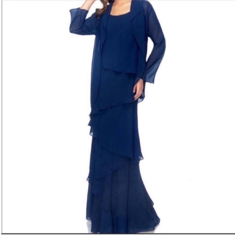 Elegant Blue Layered Evening Gown